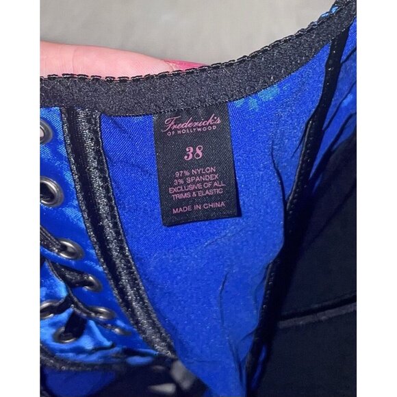 Fredericks of Hollywood Lace Garter Burlesque Corset Side Close 38 Blue Black - Picture 5 of 5